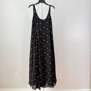 Lauren Ralph Lauren 100% Silk Floral Silk Maxi Slip Dress sz M